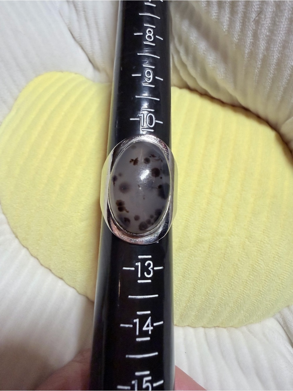 Sterling Silver dendritic agate/opal Oval Ring in Gray and Black